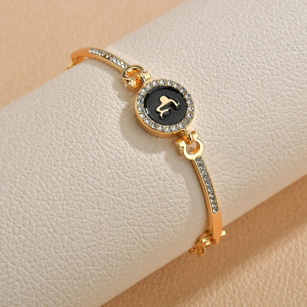 12 Design Zodiac Bracelets Bangles Jewelry Round Horoscope Astrology Bracelet Gold Color Diamond Pendant Charms Bracelet