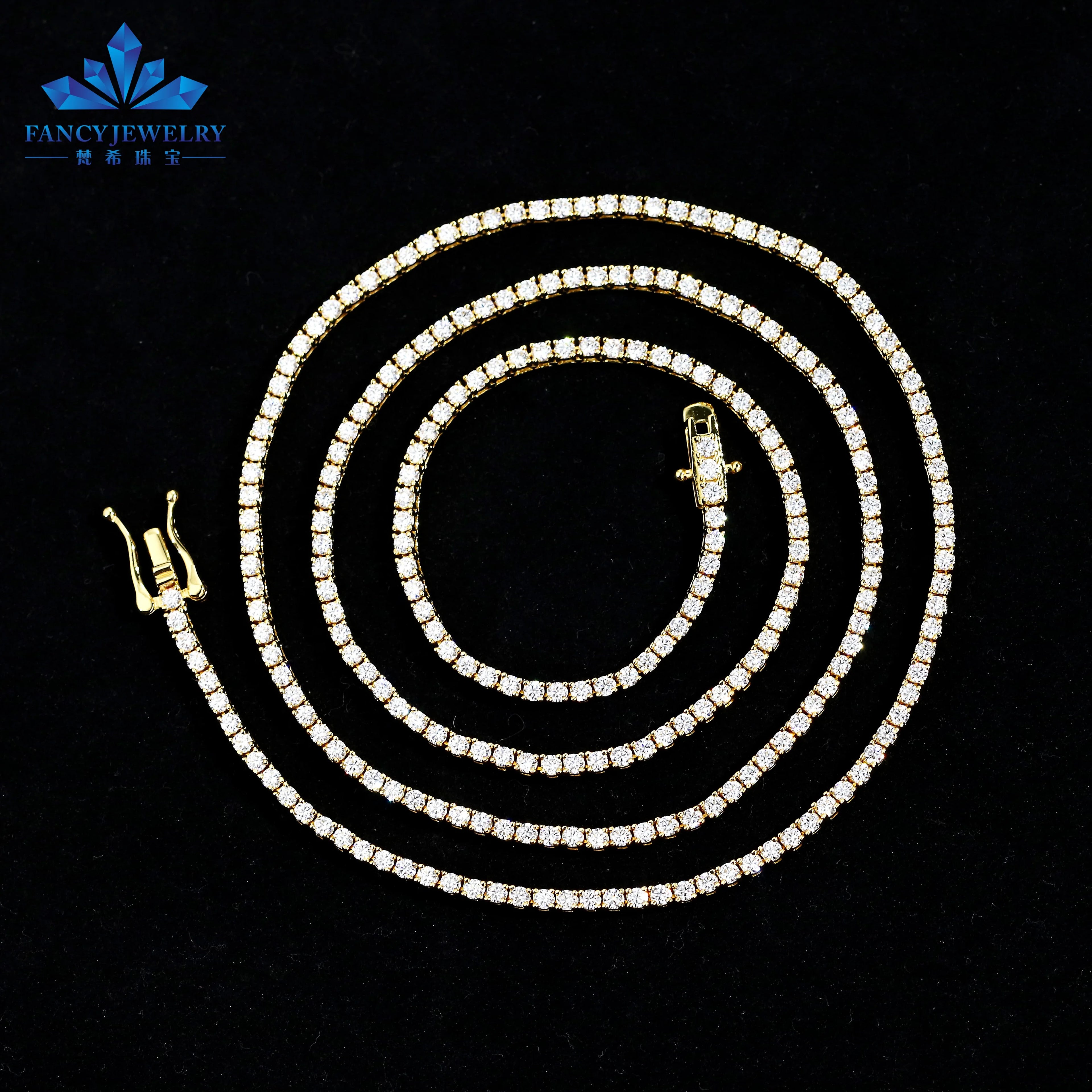 925 Sterling Silver 3mm 4mm 5mm VVS Moissanite Diamond Link Chain