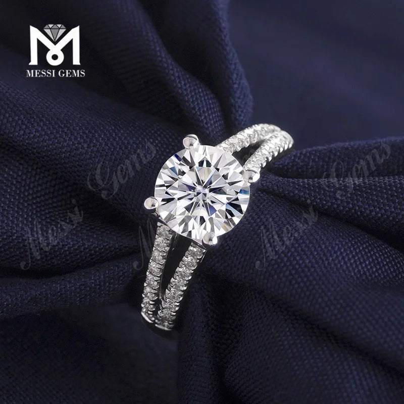 18KT White Gold Double V Engagement Lab Diamond Wedding Ring