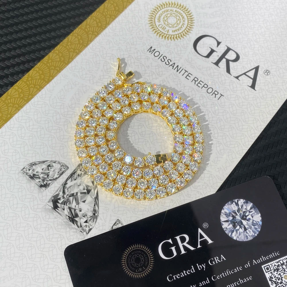 Tennis Chain Necklace 2mm 3mm 4mm Lab Diamond 925 Silver VVS Moissanite Iced Tennis Link