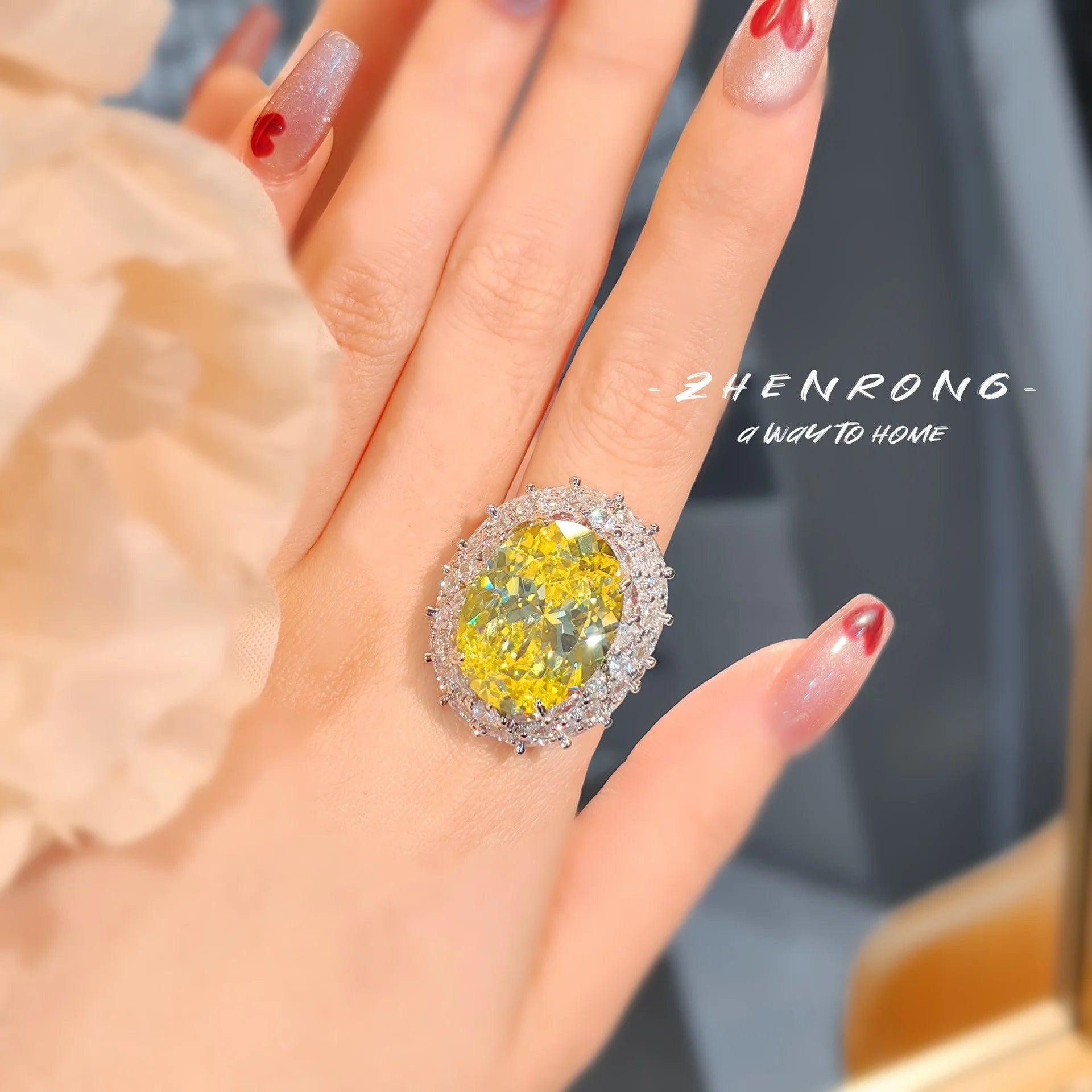 Platinum Plated Brass Zircon Lab Diamond Canary Promise Ring