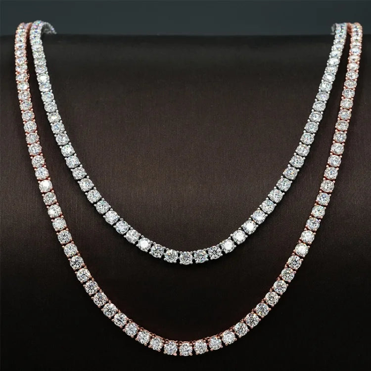LAB Diamond 3mm S925 Tennis Chain White Gold Necklace for Women Fine Moissanite