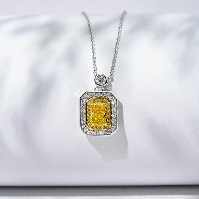 18KT Solid White Gold 0.84 Carat Yellow Diamond Radiant Cut Lab Diamond Necklace