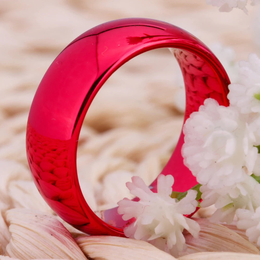 8MM Width Red Color Domed Tungsten Carbide Wedding Ring