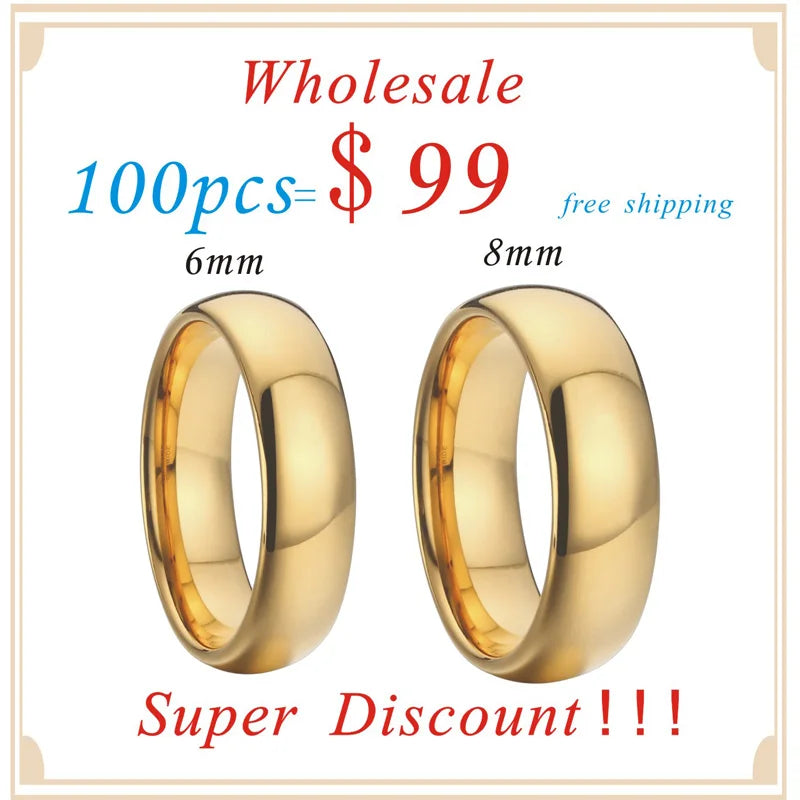 Gold Color Alliances 6/8MM Titanium Stainless Steel Tungsten Men's Wedding Ring