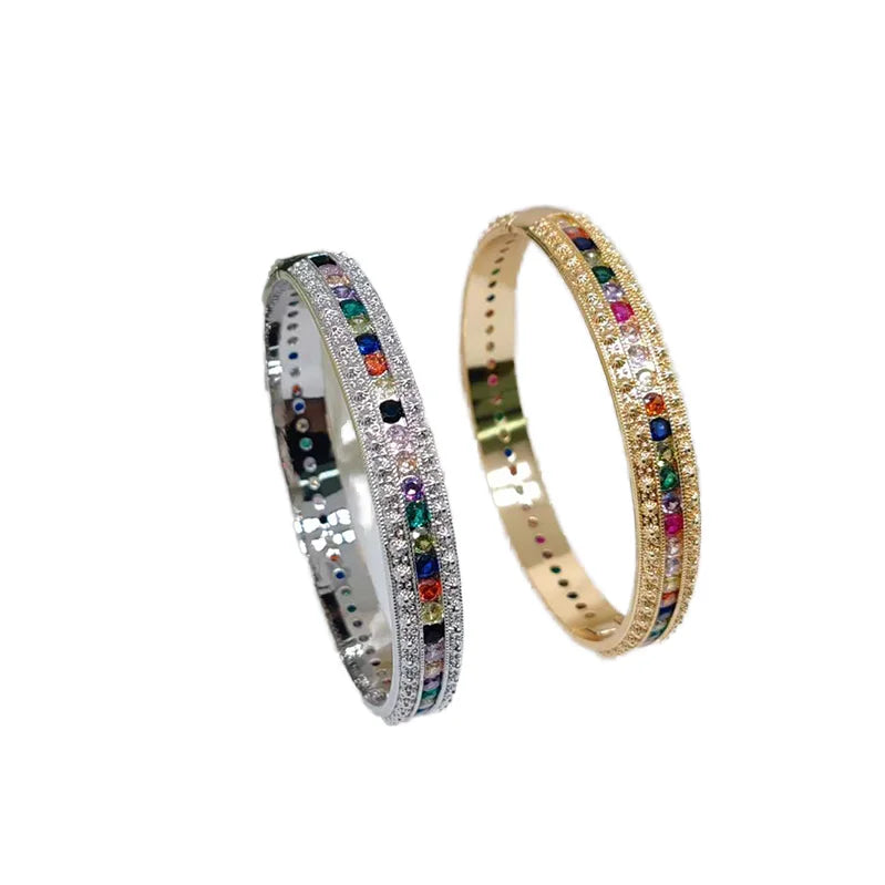 Chic Colorful Cubic Zirconia Crystal Rainbow Wedding Bridal Bracelets Luxury Accessorized Fashion Bangles for Women