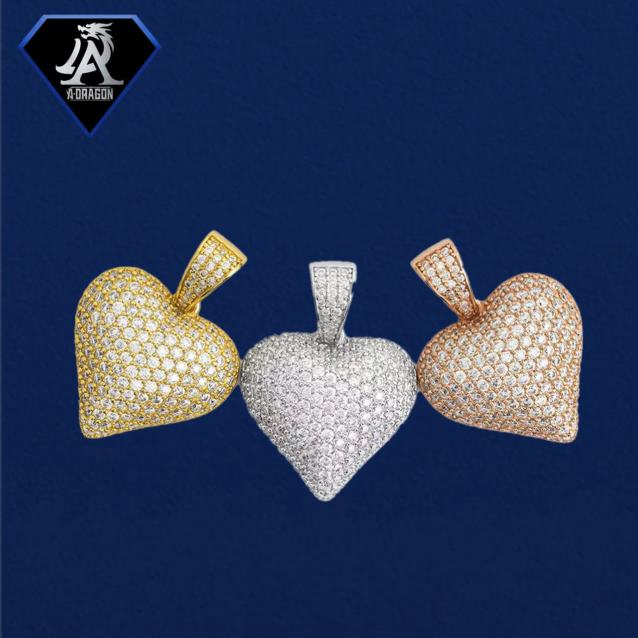 Iced Out VVS Heart Shaped Pave Moissanite Heart Puffers