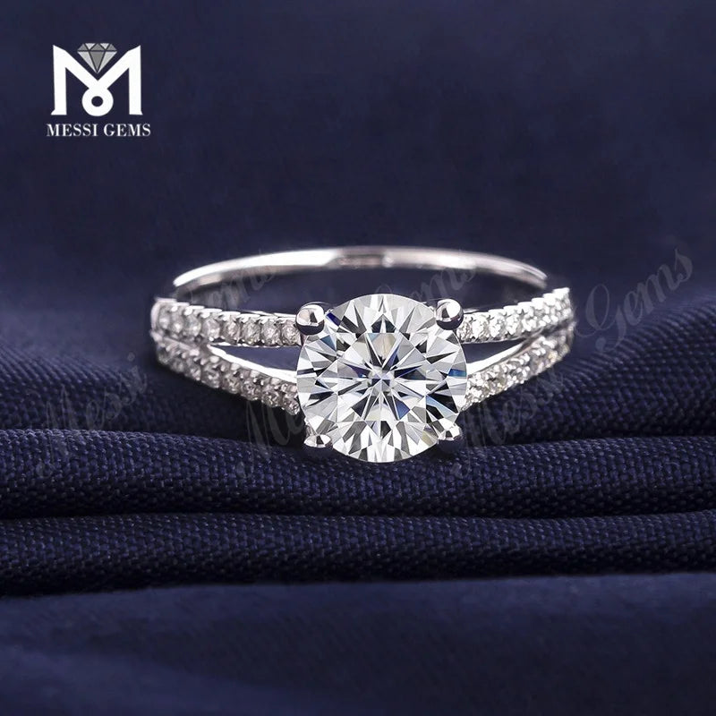 18KT White Gold Double V Engagement Lab Diamond Wedding Ring