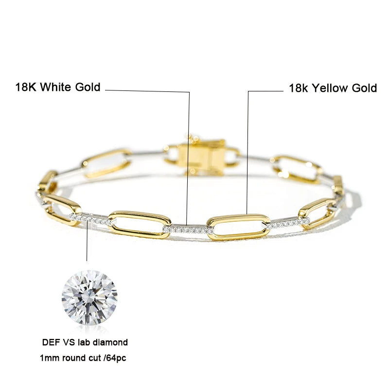 18KT Gold Lab Diamond Bracelet 1mm Round Cut DEF VS Diamond Bracelet 6.5in 7in Bracelet
