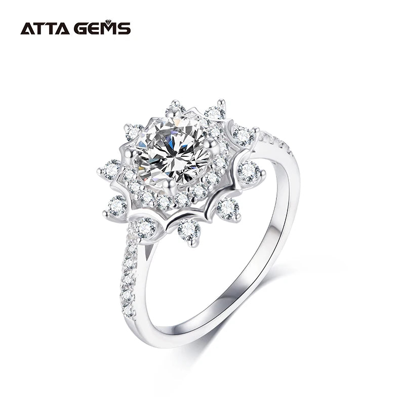 1ct 6.5mm Round Cut D Color VVS Moissanite Lab Diamond Ring Snowflake Shape 925 Sterling Silver Ring Engagement Gift