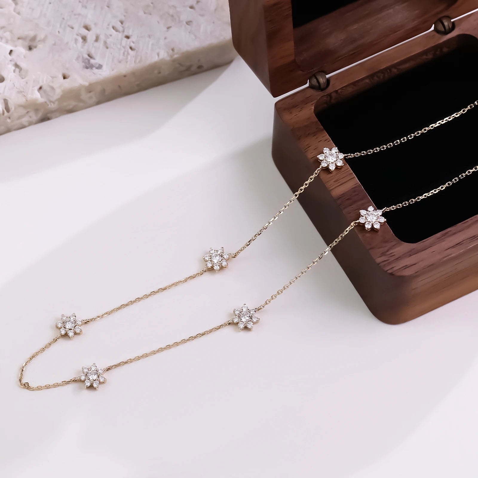 Luxury 18KT Solid Gold Flower Station Necklace DEF VVS Lab Diamond Necklace