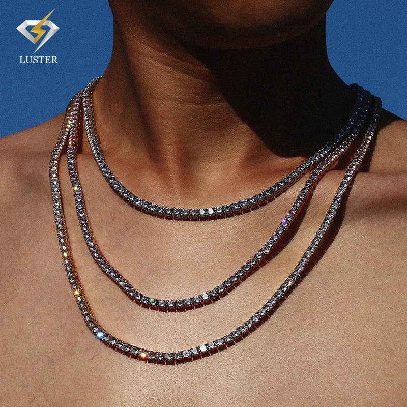 925 Sterling Silver D Color Lab Diamond Moissanite Tennis Chain