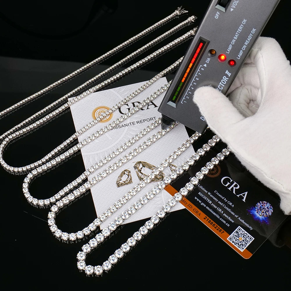 Wholesale Unisex 2 3 4 5 6mm 925 Sterling Silver Iced Out Lab Grown VVS Diamond Moissanite Cluster Tennis Chain