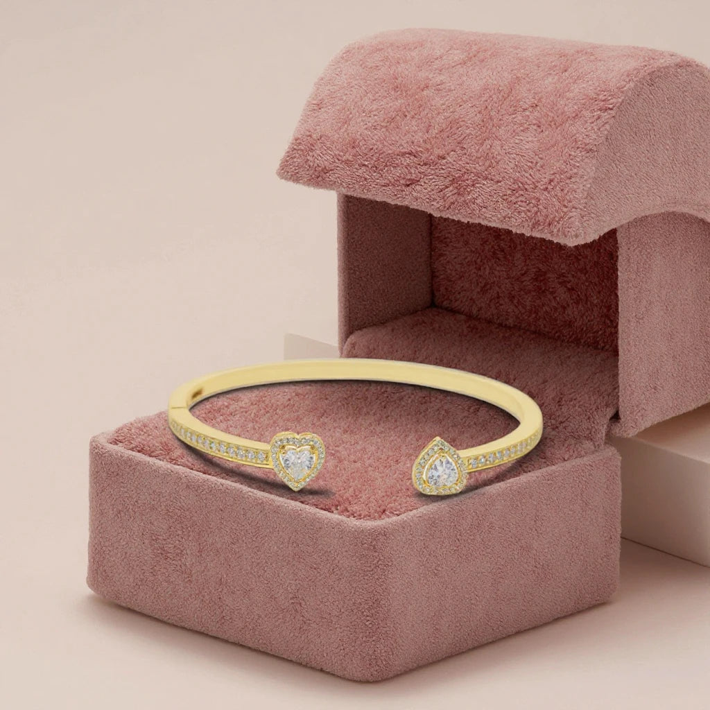 CZ Heart Double Heart High Quality Charm Bangle