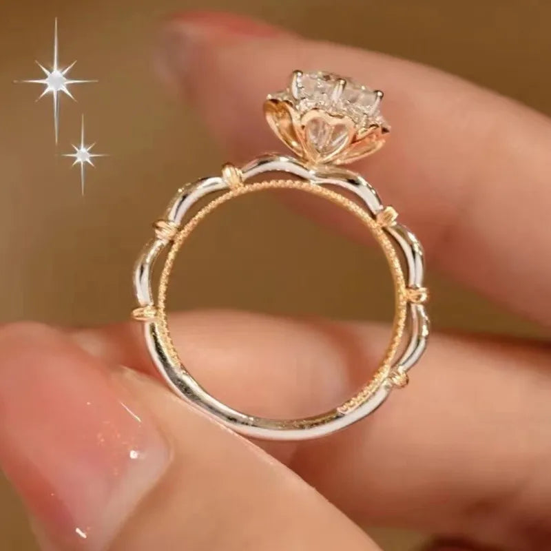 Moissanite Halo Ring 18KT Solid Gold D VVS Moissanite Wedding Ring