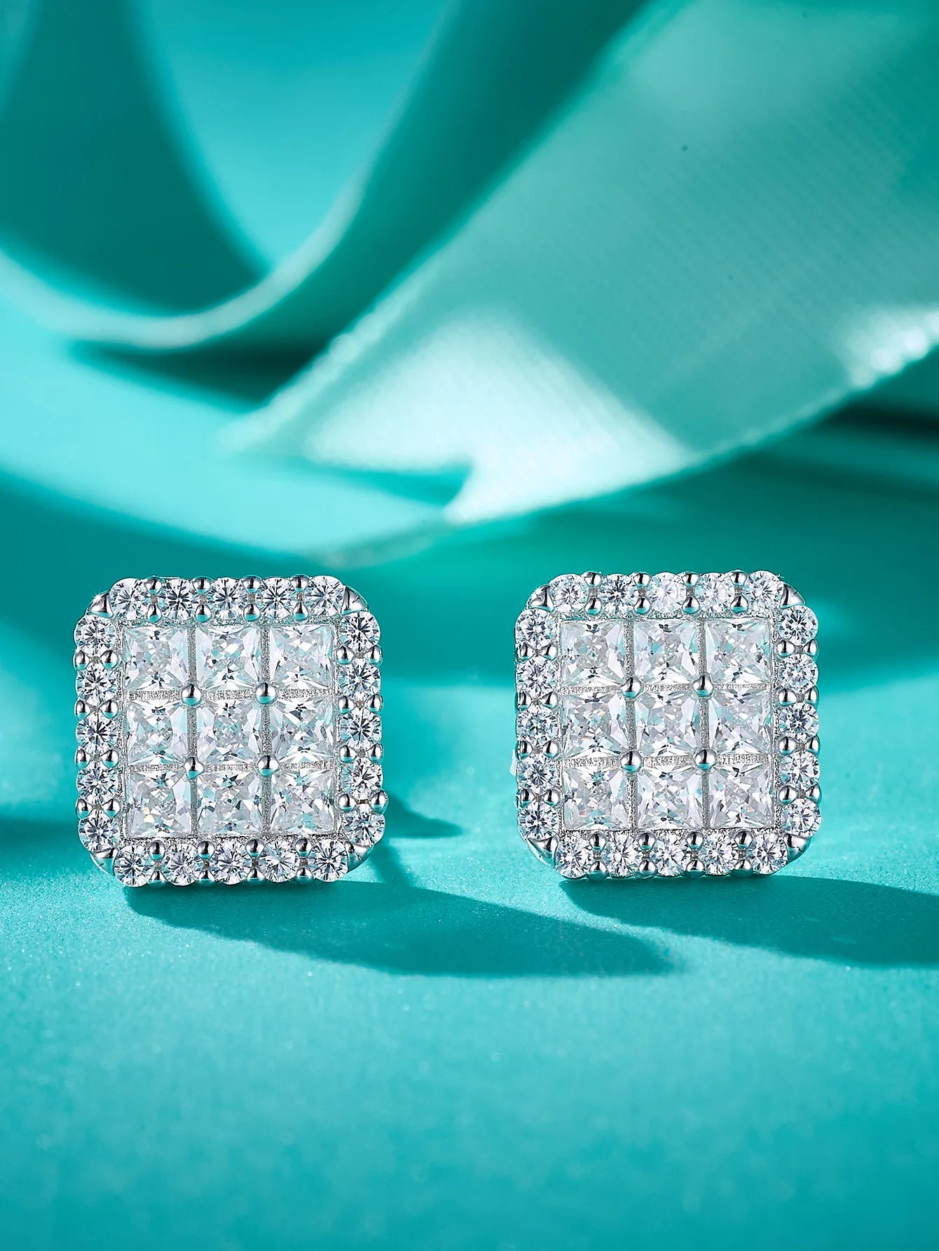 18KT White Gold Plated Sterling Silver Ladies Screw Lab Grown Diamond Earrings