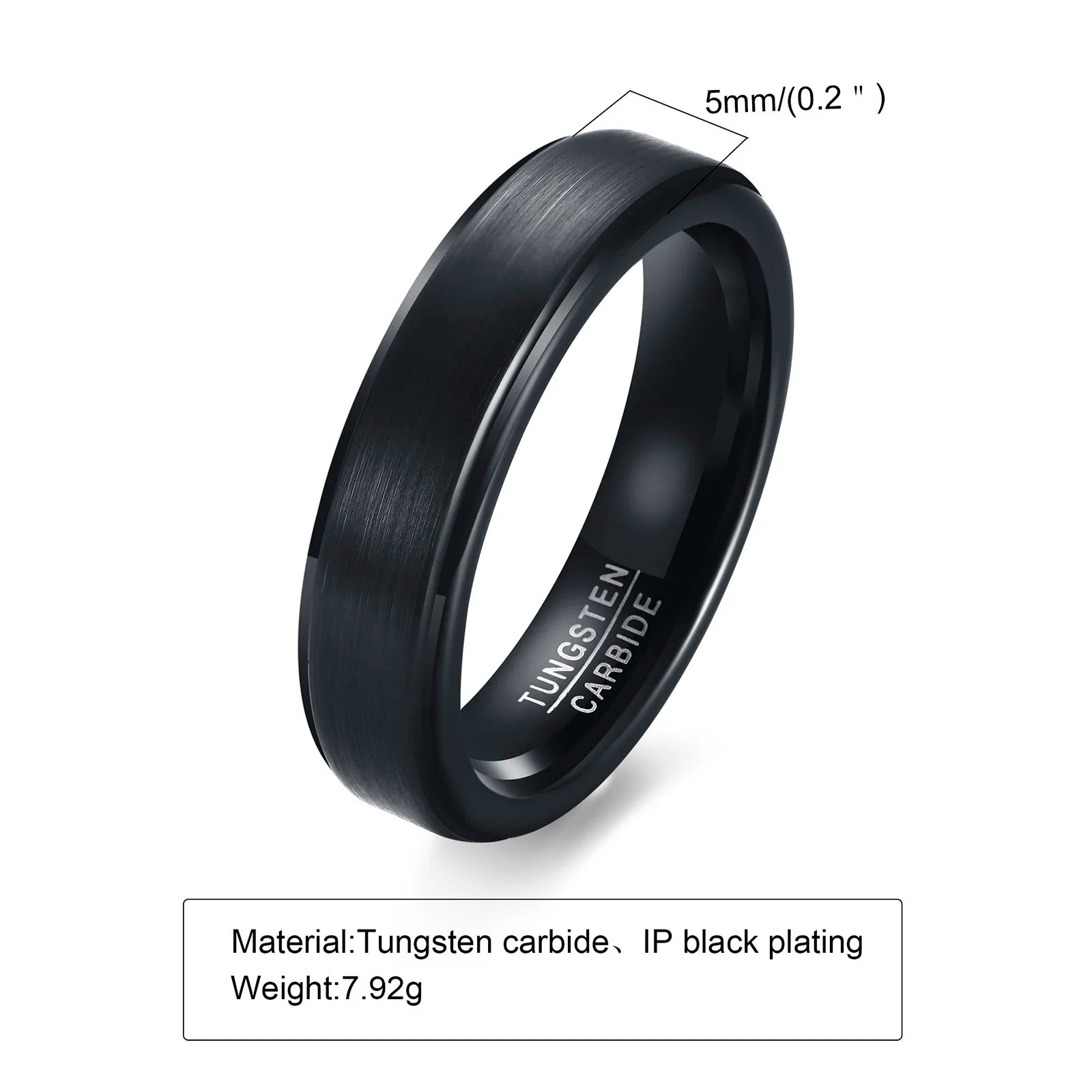 Vnox 5mm Tungsten Wedding Band for Men Women, Black Anti Scratch Carbide Tungsten Ring, Classic Simple Gentle Ring Jewelry