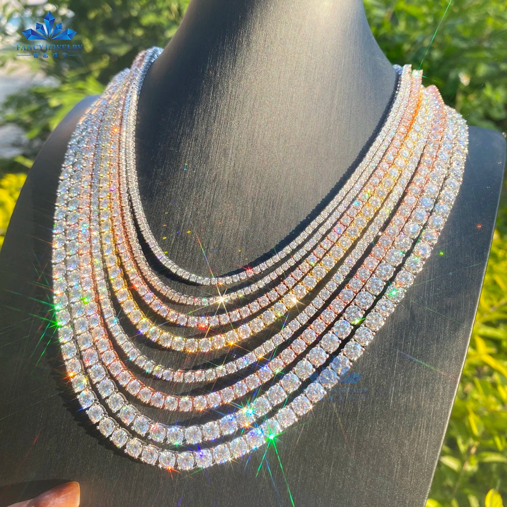 925 Sterling Silver 3mm 4mm 5mm VVS Moissanite Diamond Link Chain