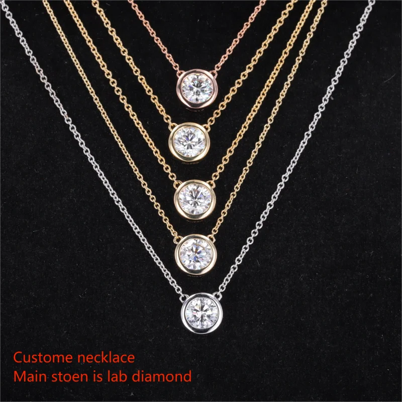 0.5CT 1CT IGI Certificate DEF VVS 10KT 14KT White or Yellow Gold 40+5cm Necklace Round Cut Lab Diamond