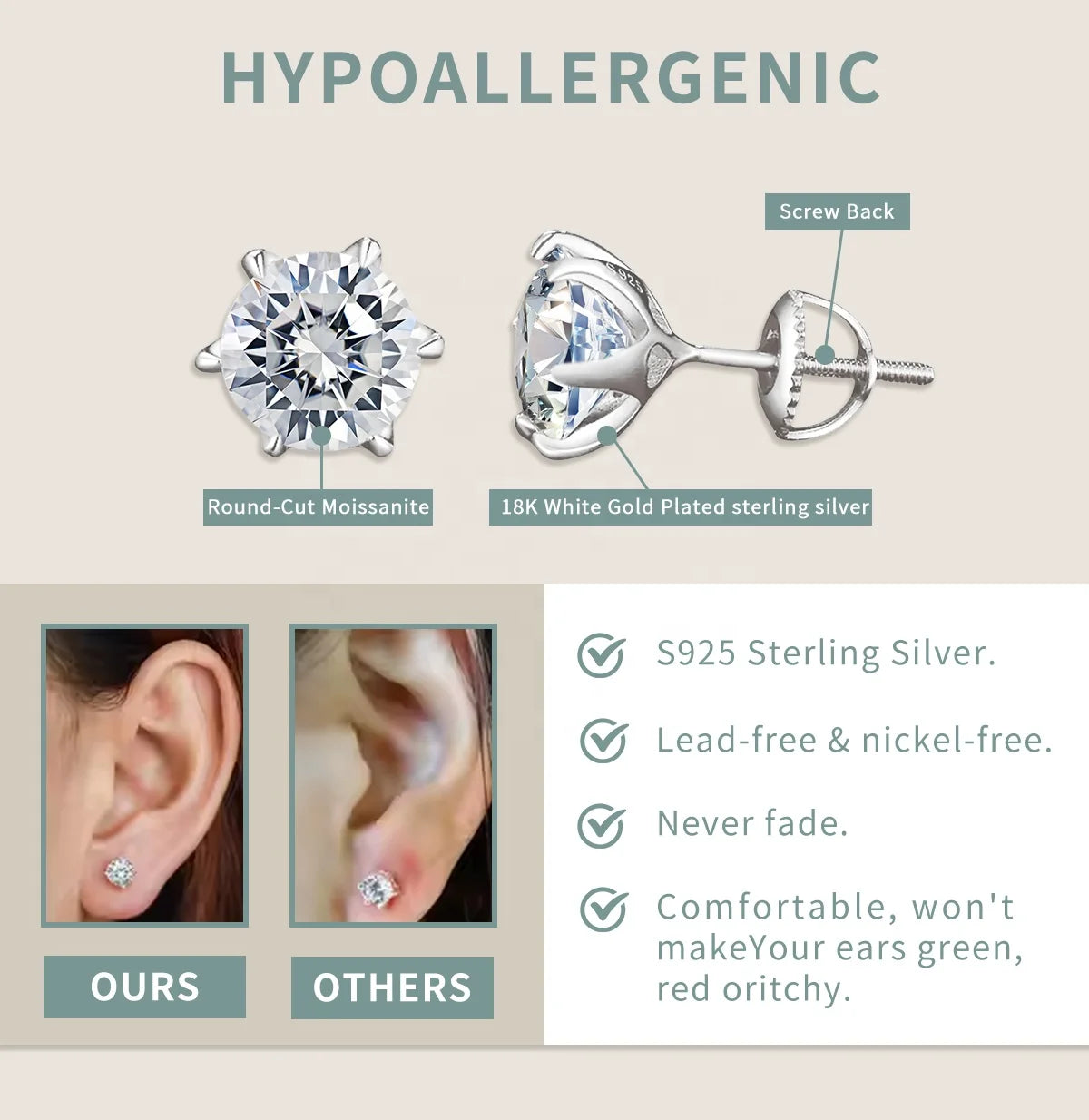 Classic Claw 6-Prong Platinum Certified Moissanite Earrings