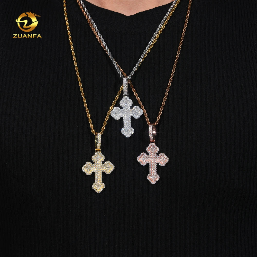 Moissanite Diamond 925 Sterling Silver Iced Out Pendant Cross Lab Diamond Cross Pendant