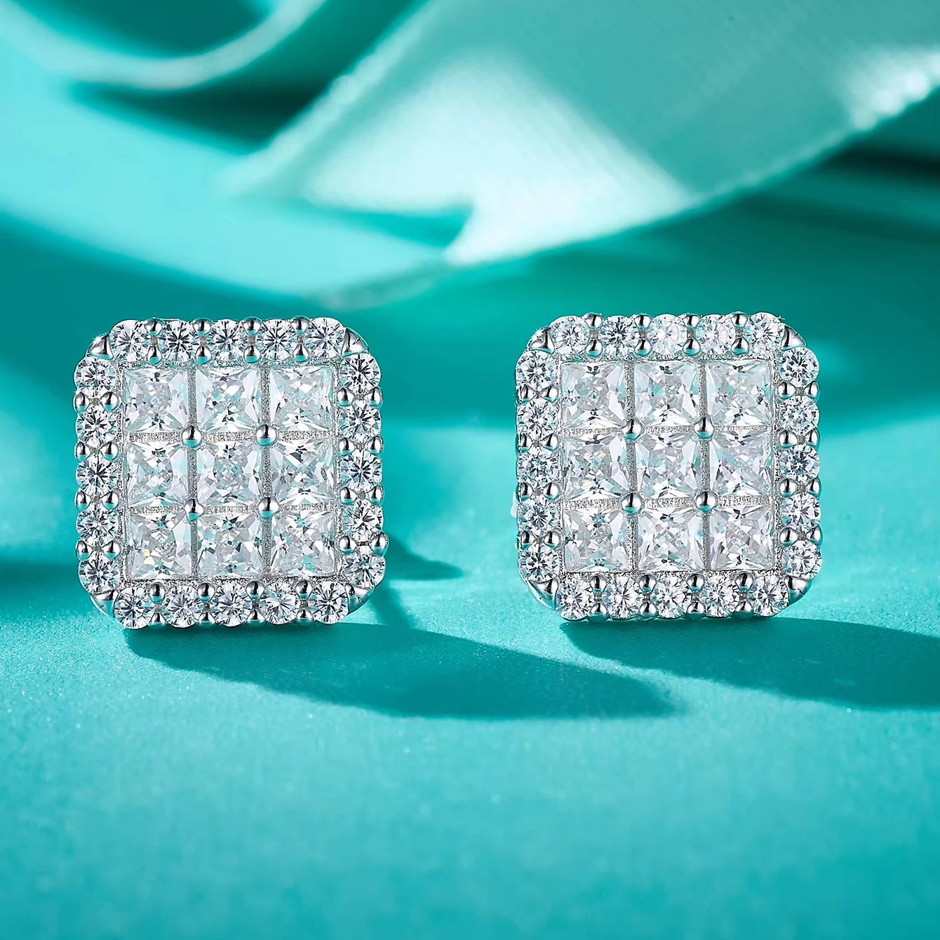 18KT White Gold Plated Sterling Silver Ladies Screw Lab Grown Diamond Earrings