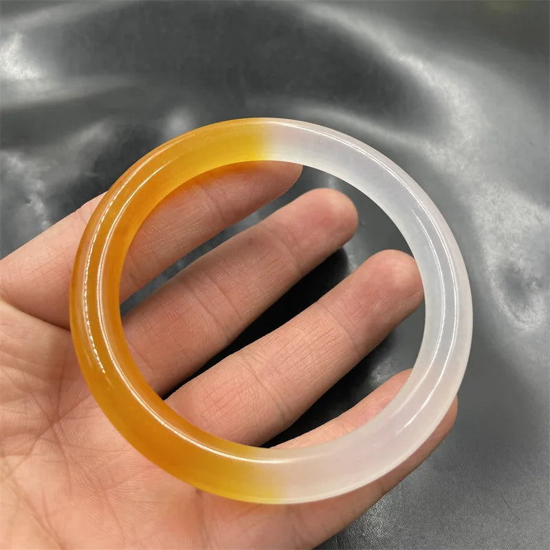 Yellow & White Real Jade Natural Ice Jade Bangle