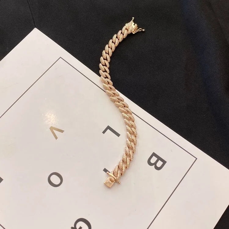 6MM Full Diamond Cuban Bracelet for Women 14KT Lab Diamond Iced