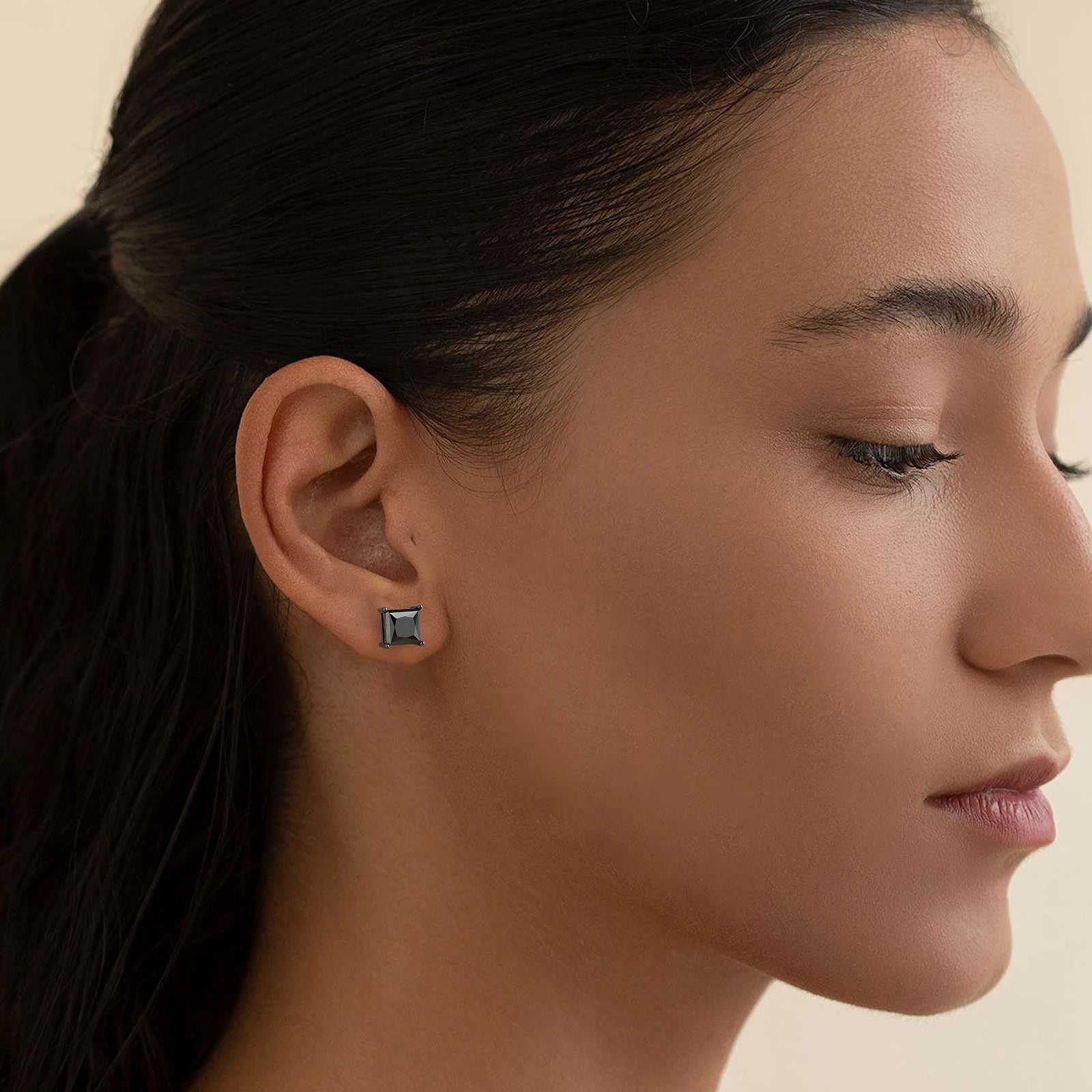 925 Sterling Silver VVS GRA 2.0CT Moissanite Stud Earrings Black Princess Cut