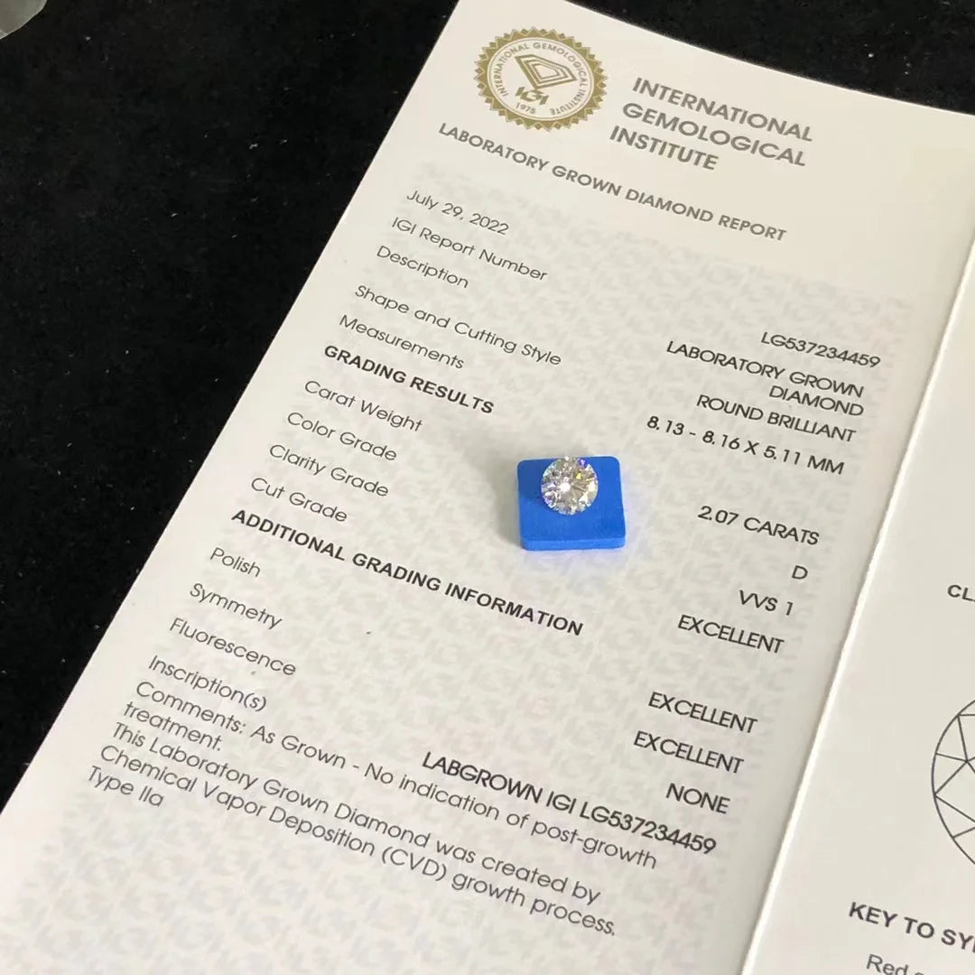 2.07 Carat D VVS1 IGI Certificate Lab Grown Diamond Round