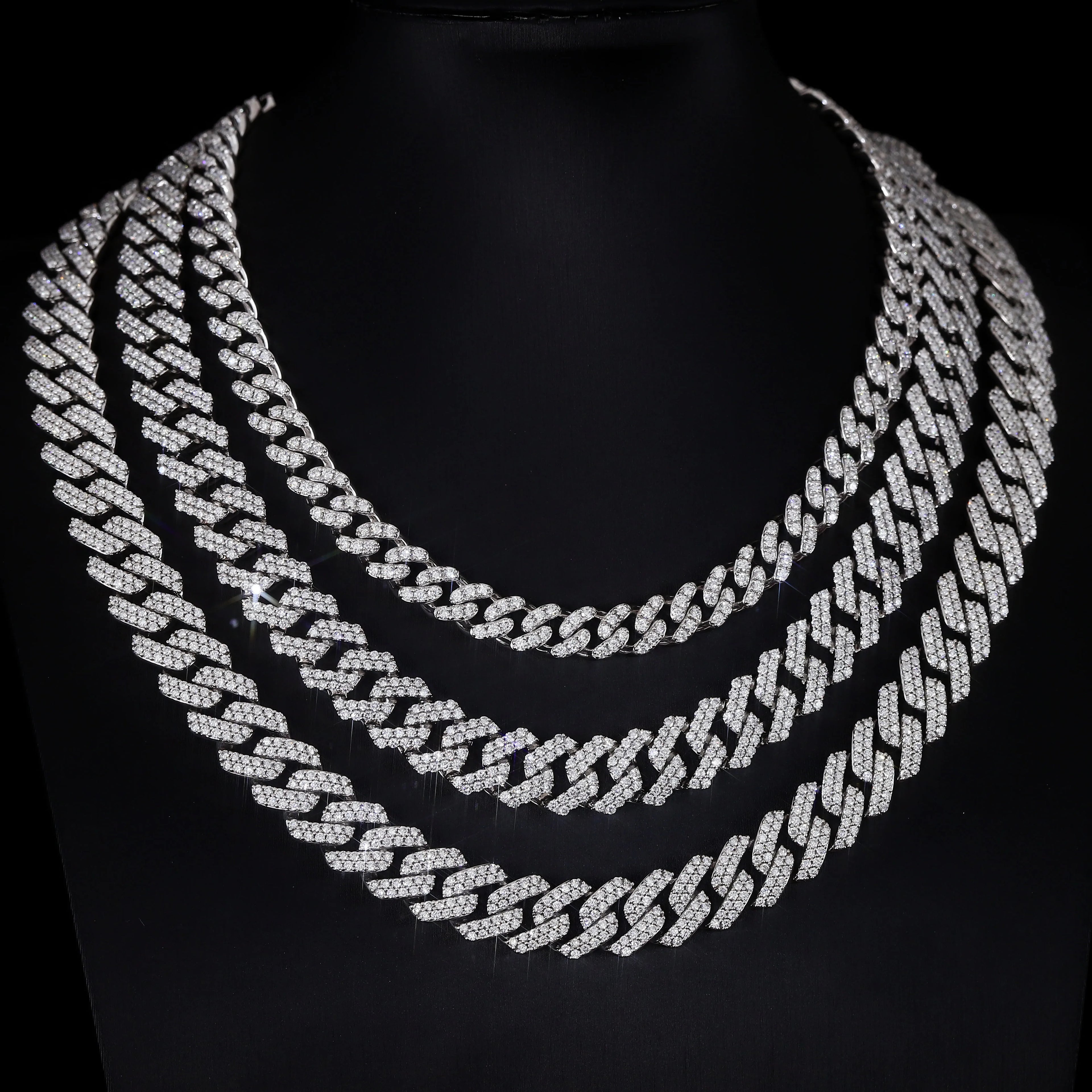 Strong 10KT White Gold Cuban Link Chain VS Clarity Lab Diamond Necklace or Bracelet