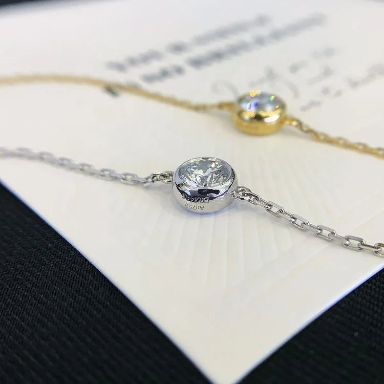 18KT Solid Yellow or White Gold Bracelet for 0.3CT-0.5CT Lab Diamond Bezel Wedding Bracelet