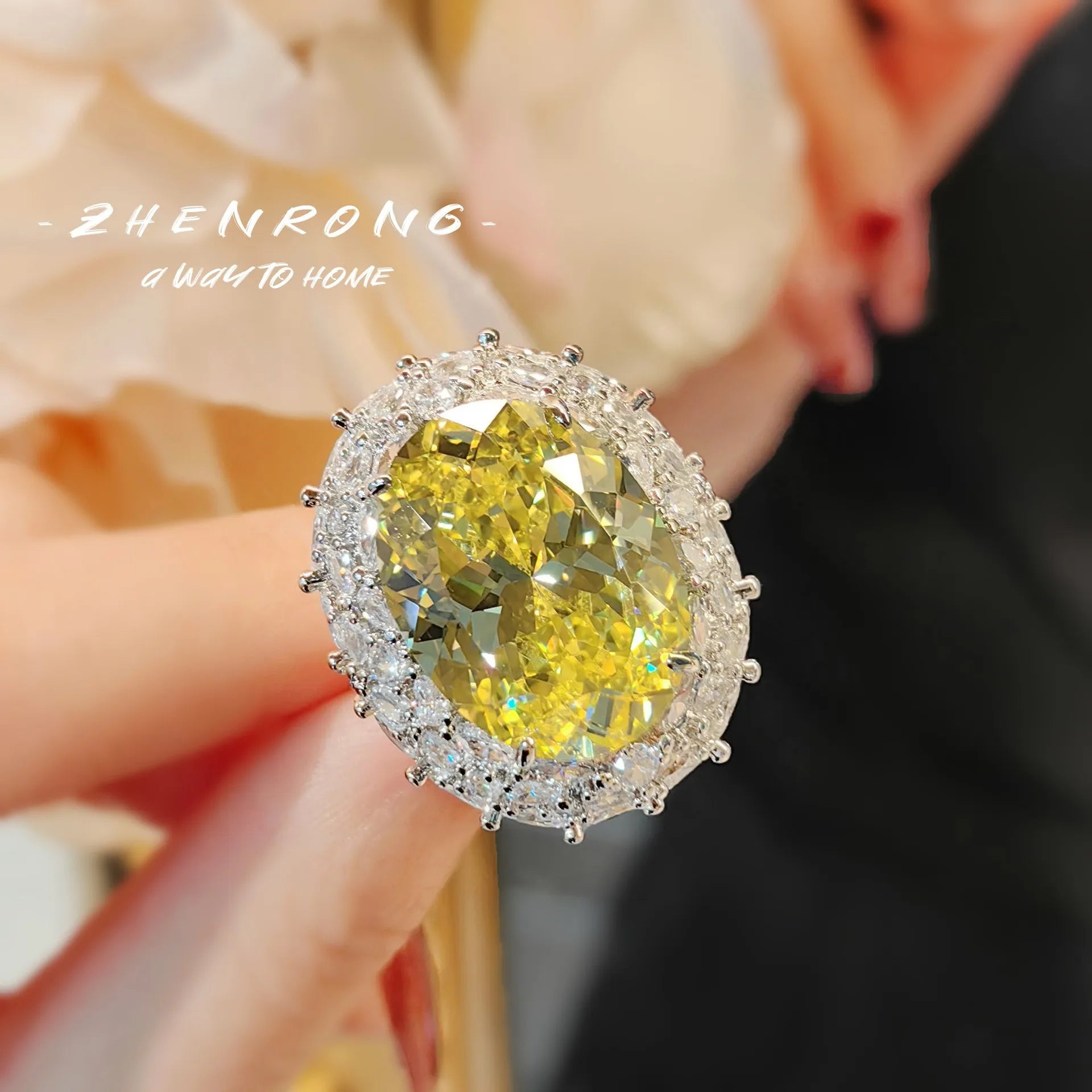 Platinum Plated Brass Zircon Lab Diamond Canary Promise Ring