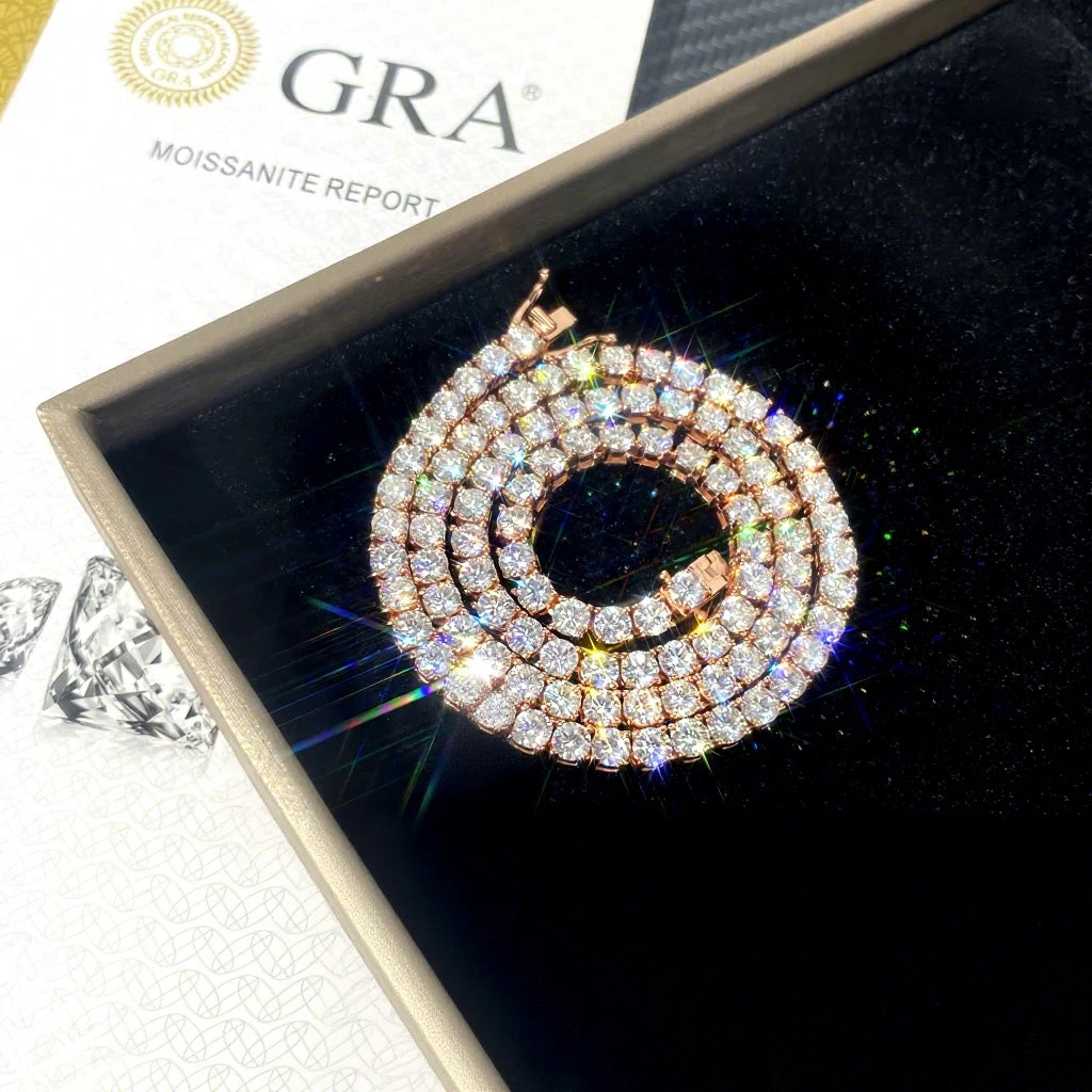 3mm 4mm 2mm S925 Sterling Silver Tennis Chain White Gold Plated Women LAB Diamond Jewelry VVS Moissanite Bracelet Men Necklace