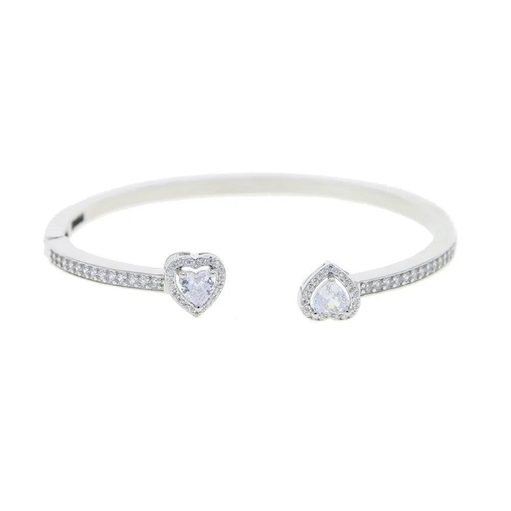 CZ Heart Double Heart High Quality Charm Bangle