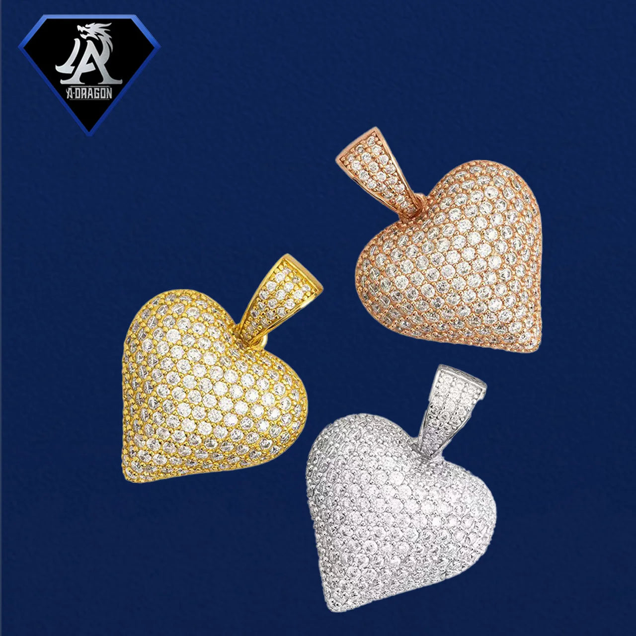Iced Out VVS Heart Shaped Pave Moissanite Heart Puffers