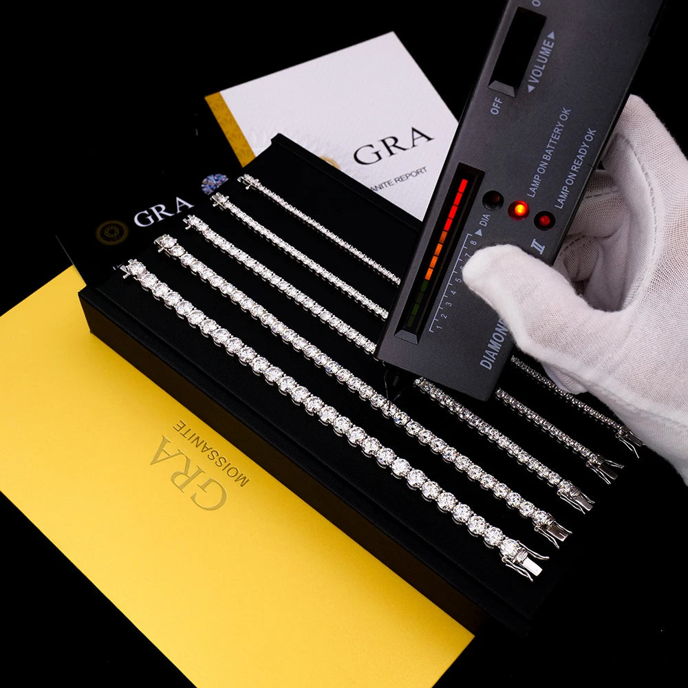 2-6mm Iced Jewelry 925 Sterling Silver VVS Graded Moissanite Tennis Chain Bracelet