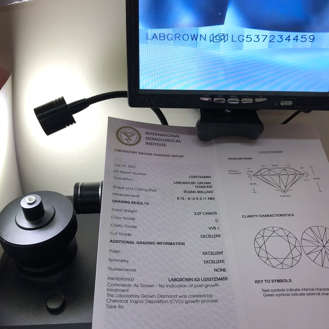 IGI Certified Diamond 2.07 Carat D VVS1 Lab Diamond RD Diamond