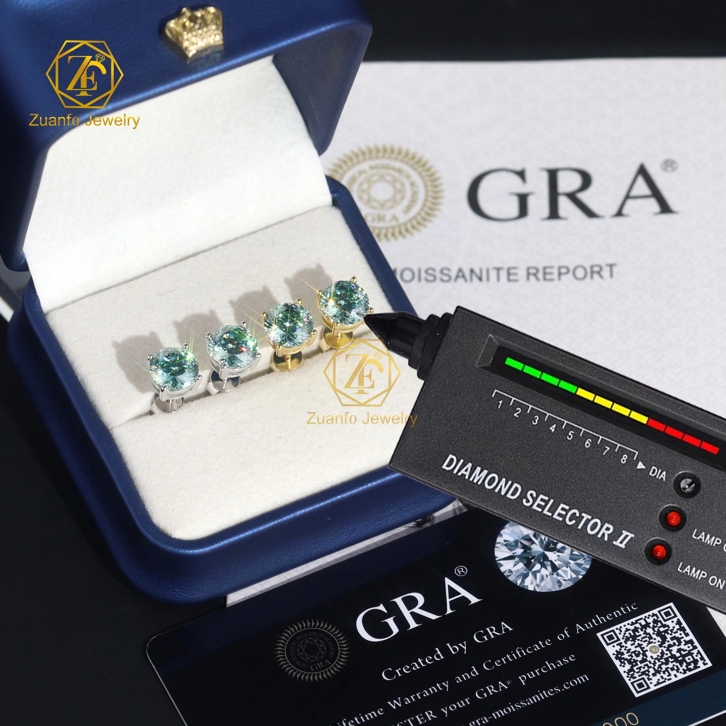 Certified Lab Diamond 8MM Blue Green Portuguese Cut Moissanite Stud Earrings