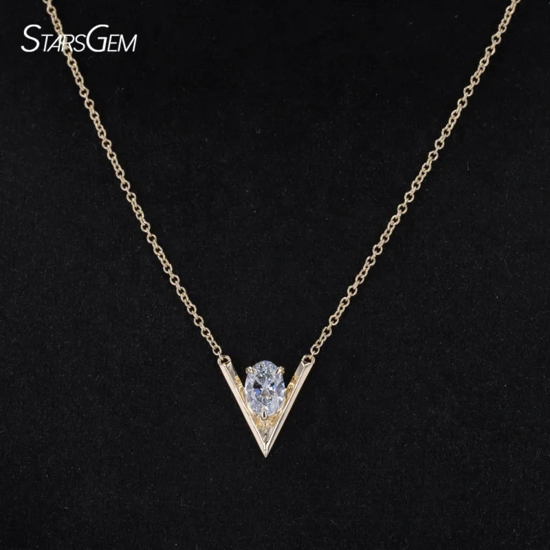 14KT Yellow Gold 0.7ct DEF VS VVS OVAL Claw Setting Pendant 45cm Lab Diamond Solitaire Necklace