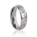 Titanium Wedding Hand Floral Engraved Wedding Band CZ Bezel Comfort Fit