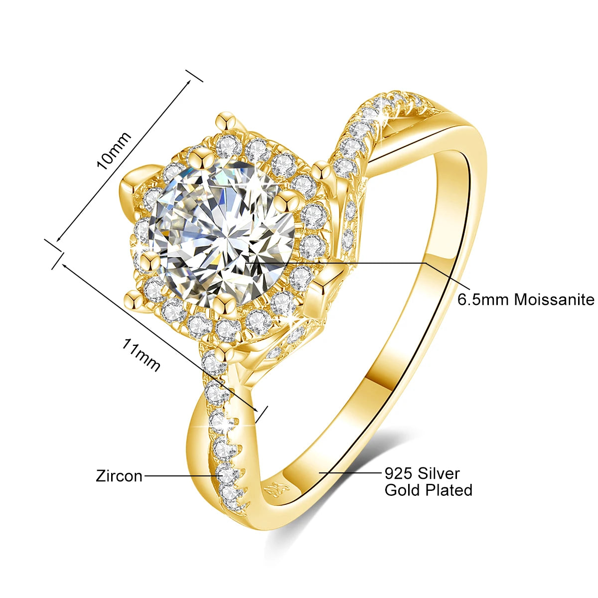 925 Sterling Silver Classic D Color VVS 1 Carat Moissanite Lab Diamond Ring