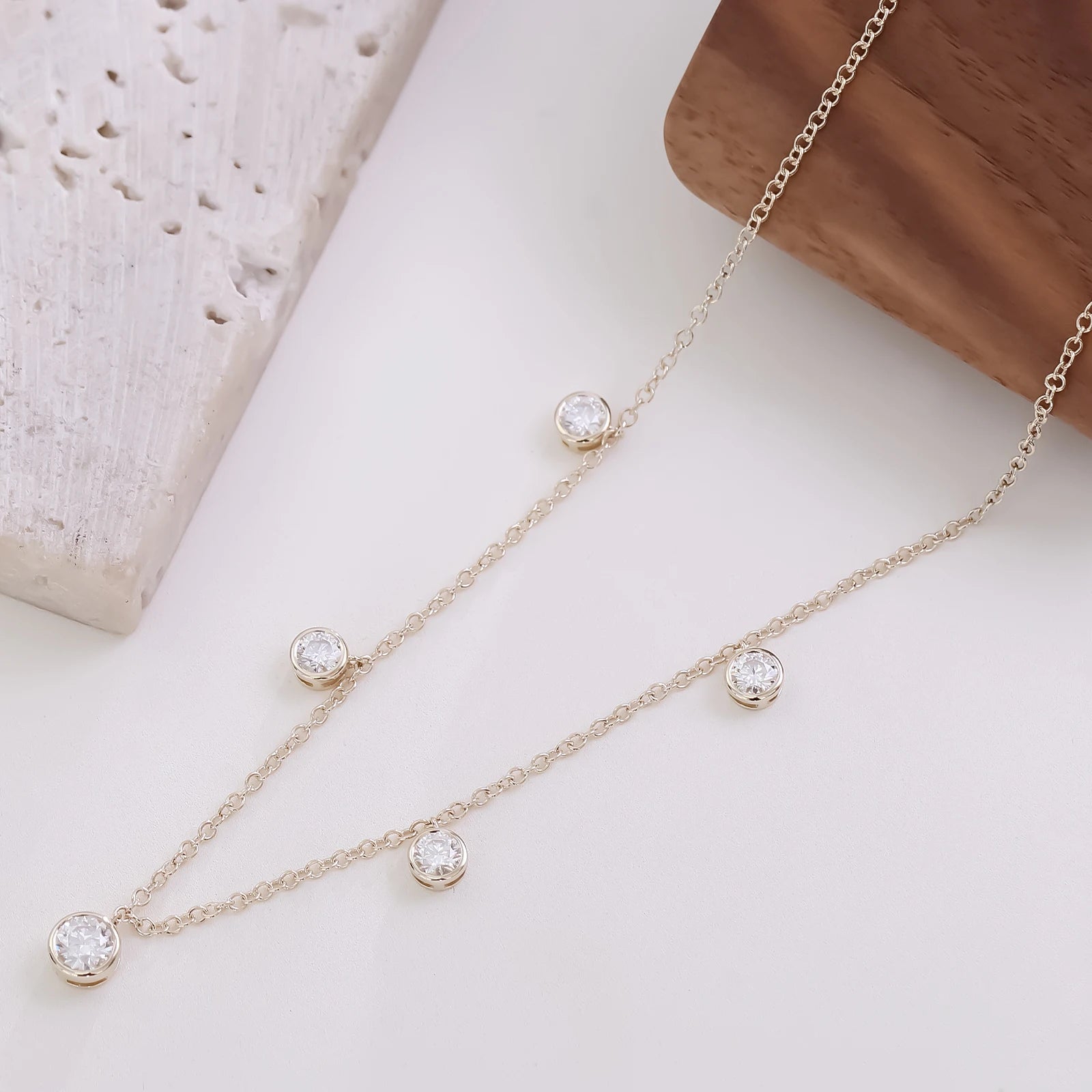 Elegant Jewelry 14K Solid Gold Lab Grown Diamond Necklace Station Necklace Luxury DEF VVS Lab Diamond Necklace Women
