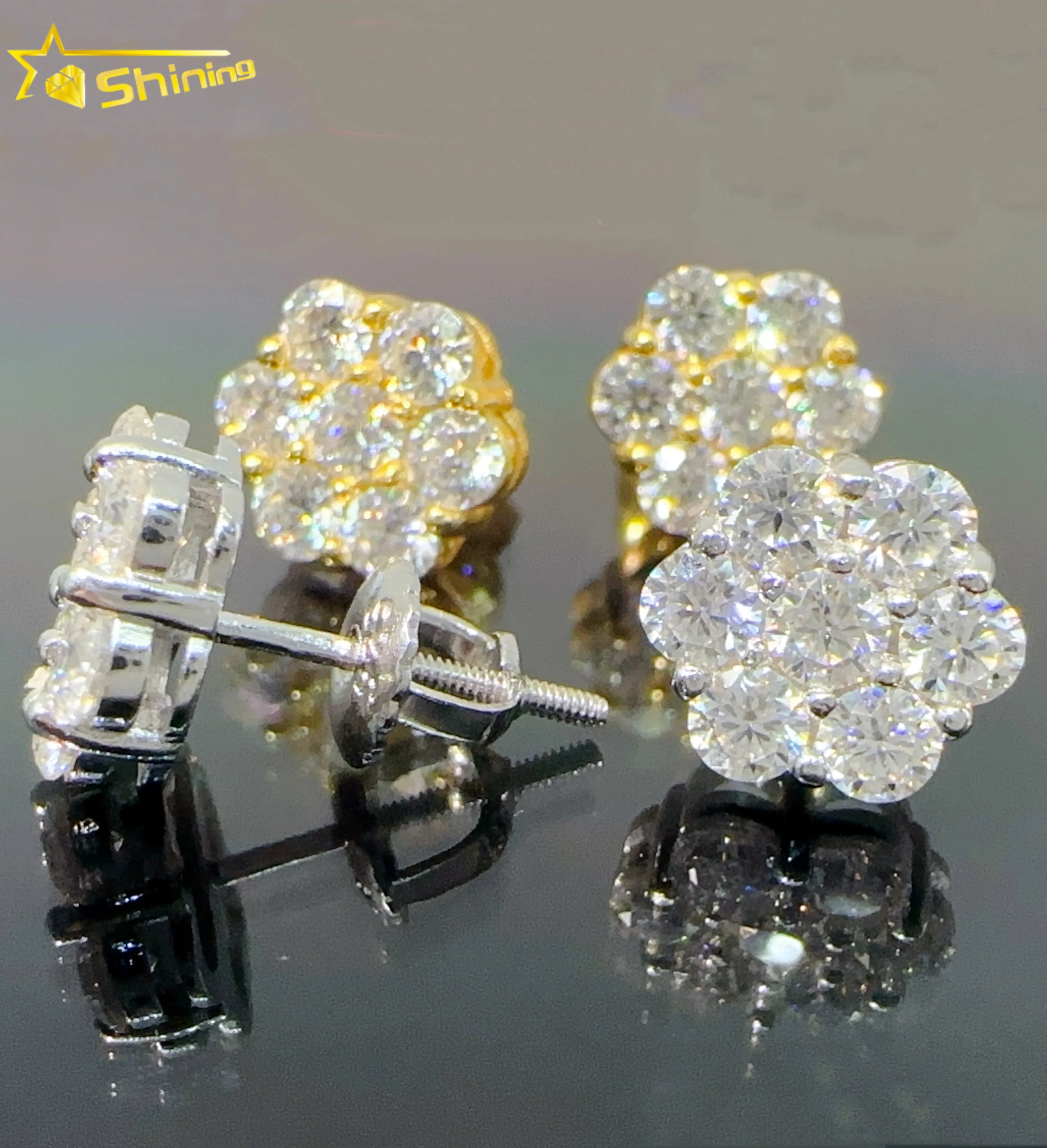 Cluster Lab Diamond Screw Back 925 Silver Flower VVS Moissanite Stud Earrings