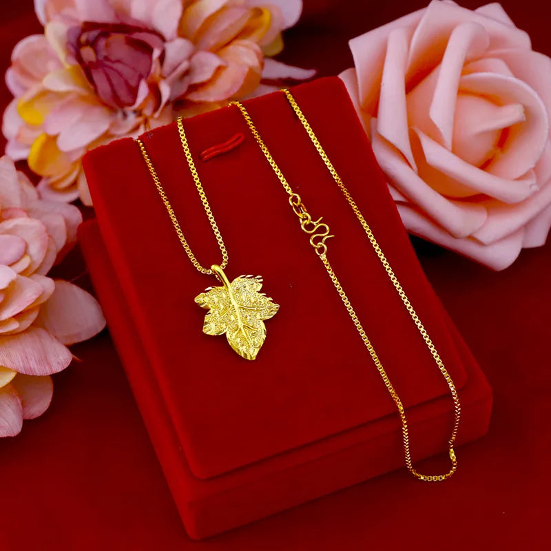 Real 18KT 999 Gold Plated Leaf Pendant Necklace