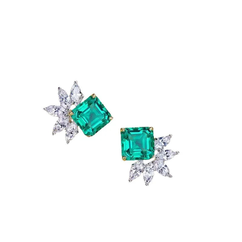 925 Sterling Silver Plated 18KT Gold 3 Carat VVG Lab Emerald Luxury Earrings