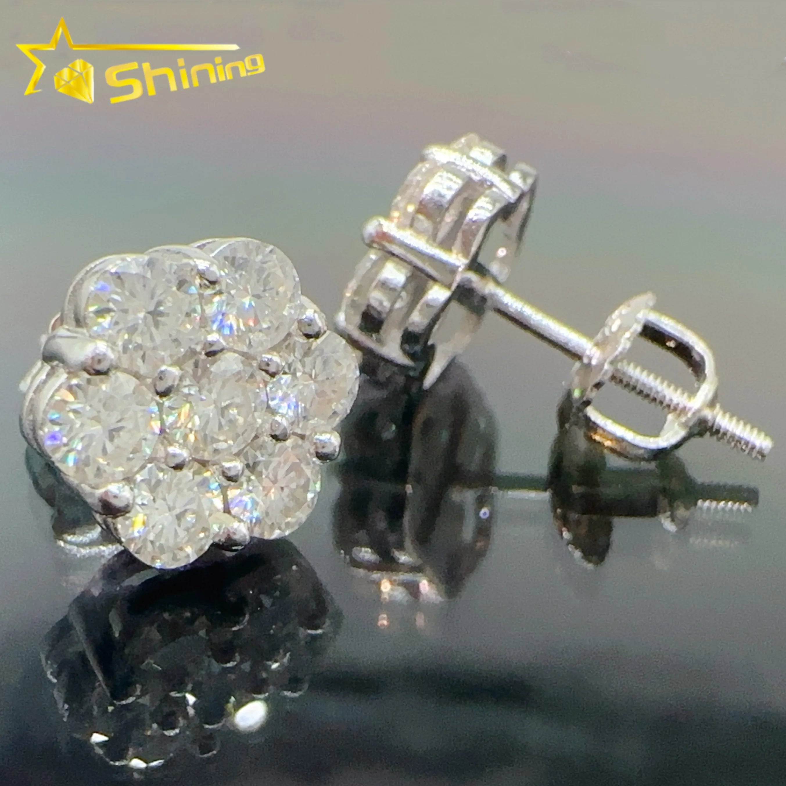 Cluster Lab Diamond Screw Back 925 Silver Flower VVS Moissanite Stud Earrings