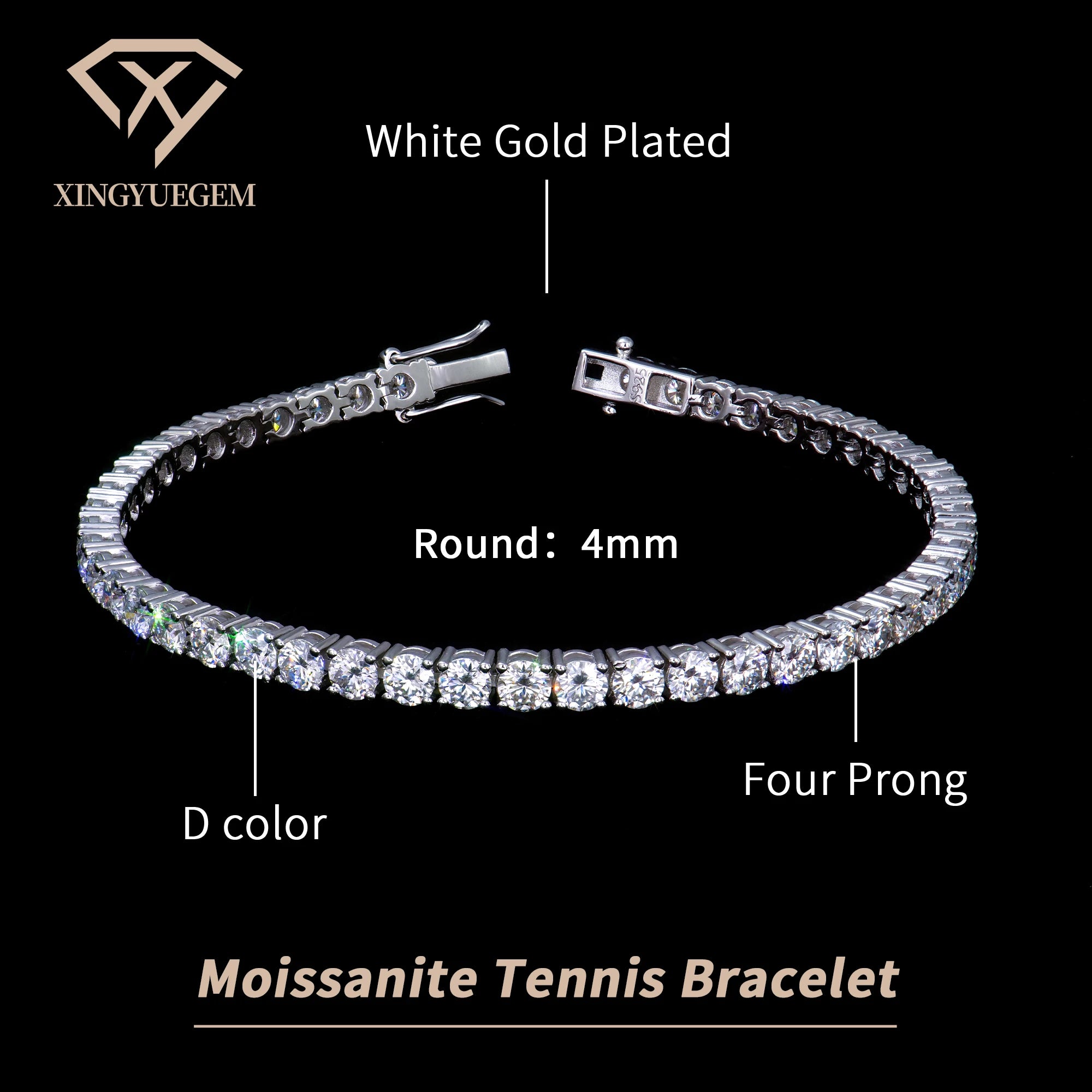2-6mm Iced Jewelry 925 Sterling Silver VVS Graded Moissanite Tennis Chain Bracelet