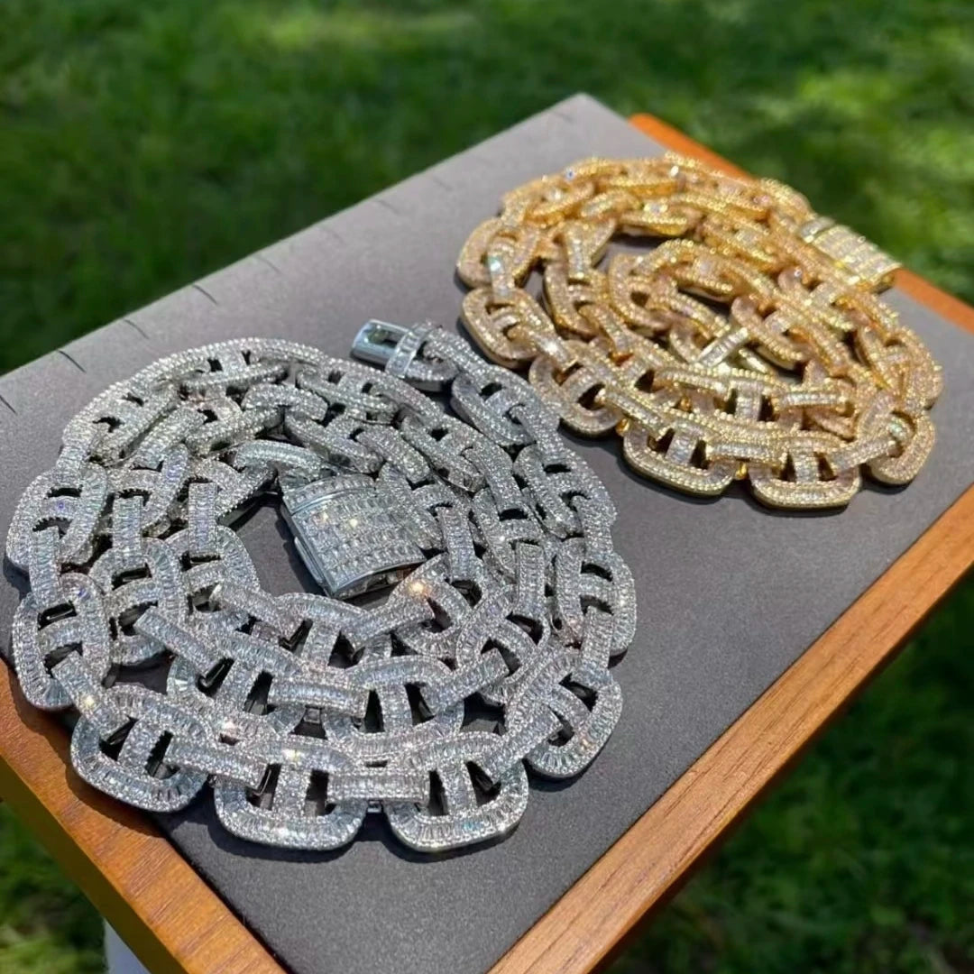 Men's 16mm Cuban Link Tennis Chain Iced Baguette VVS D Moissanite Necklace