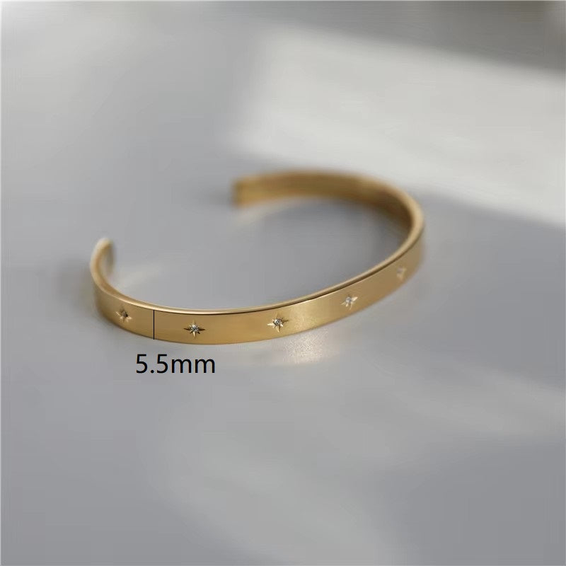 High End 18K PVD Gold Plated Tarnish Free Waterproof 10 North Star Cuff Bracelet Bangle Bracelet Stainless Steel